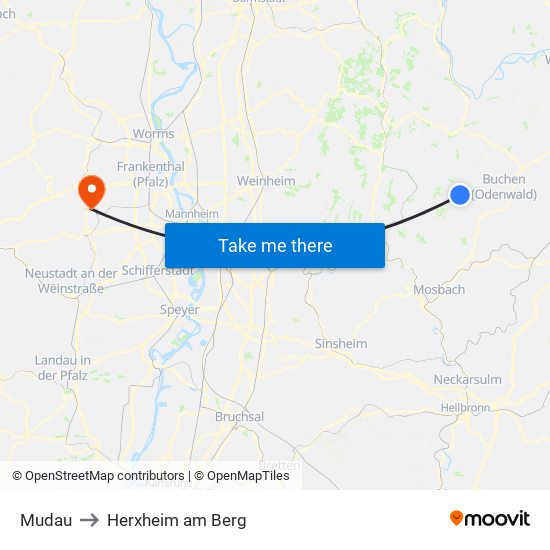 Mudau to Herxheim am Berg map