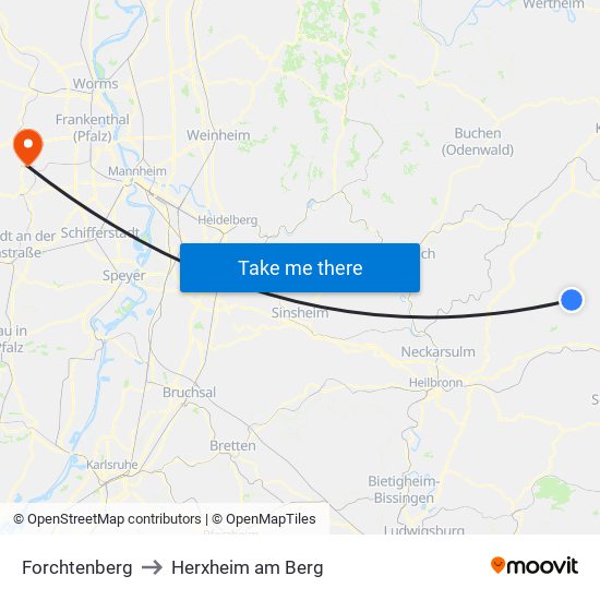 Forchtenberg to Herxheim am Berg map