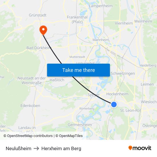 Neulußheim to Herxheim am Berg map