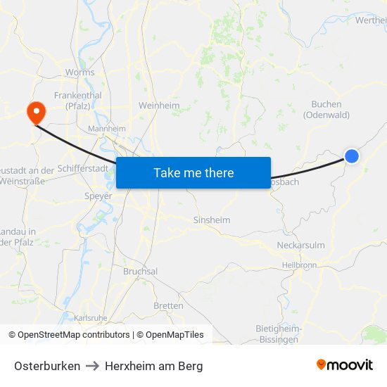 Osterburken to Herxheim am Berg map