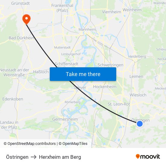 Östringen to Herxheim am Berg map