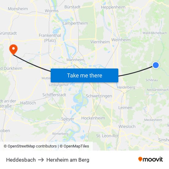 Heddesbach to Herxheim am Berg map