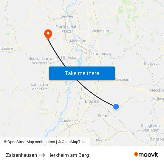 Zaisenhausen to Herxheim am Berg map