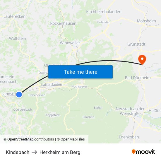 Kindsbach to Herxheim am Berg map