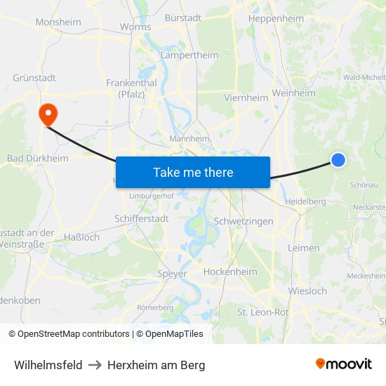 Wilhelmsfeld to Herxheim am Berg map