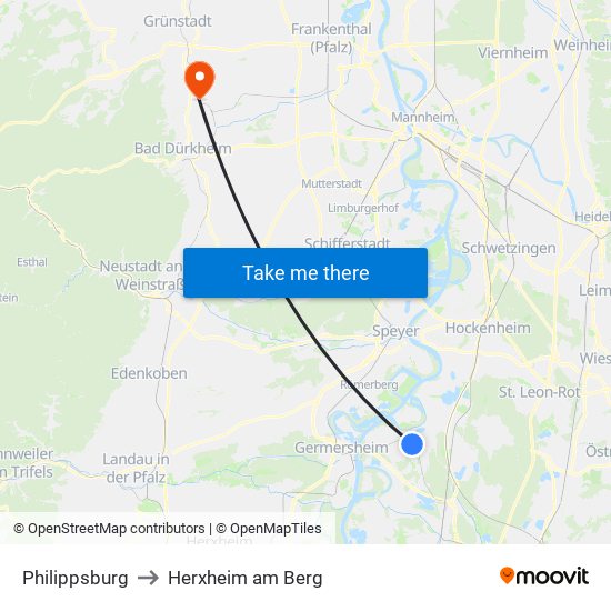 Philippsburg to Herxheim am Berg map