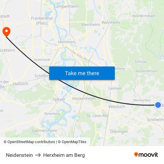 Neidenstein to Herxheim am Berg map