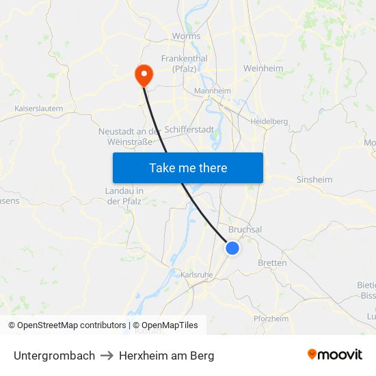 Untergrombach to Herxheim am Berg map