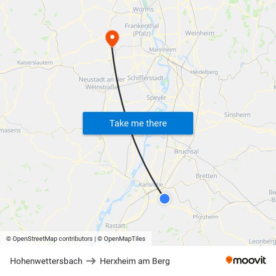 Hohenwettersbach to Herxheim am Berg map