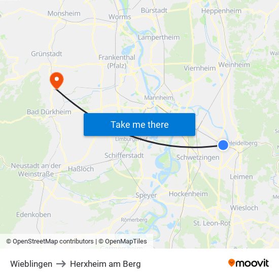 Wieblingen to Herxheim am Berg map