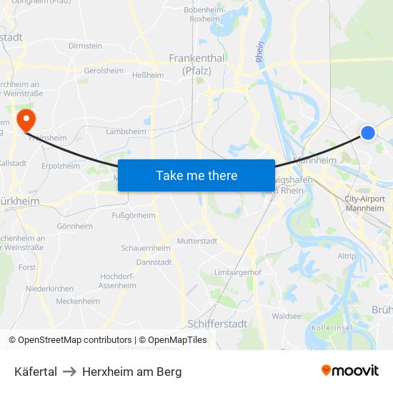 Käfertal to Herxheim am Berg map