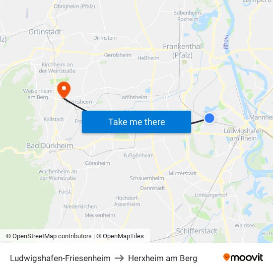 Ludwigshafen-Friesenheim to Herxheim am Berg map
