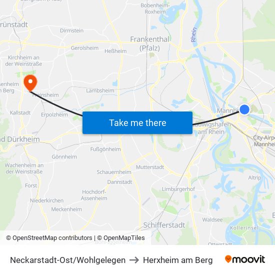 Neckarstadt-Ost/Wohlgelegen to Herxheim am Berg map