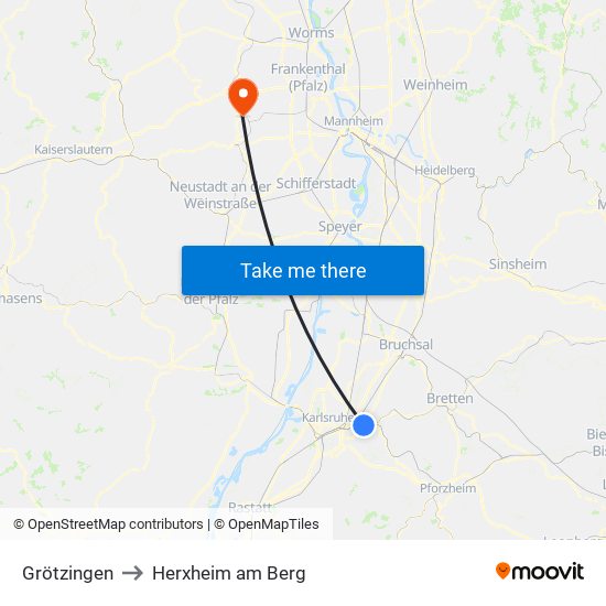 Grötzingen to Herxheim am Berg map