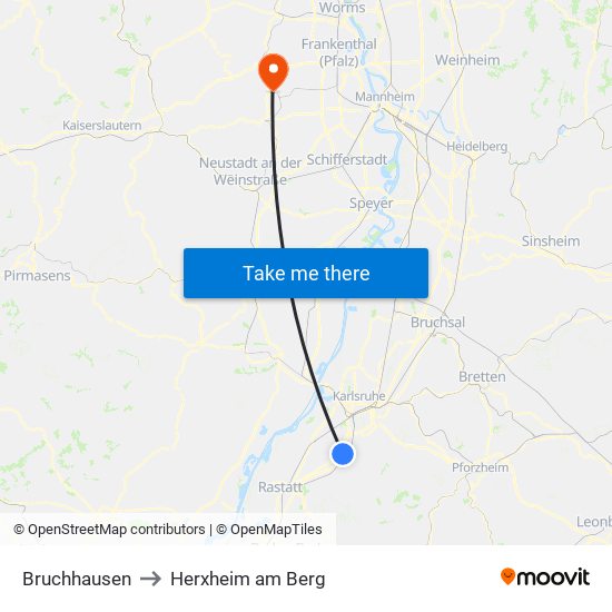 Bruchhausen to Herxheim am Berg map