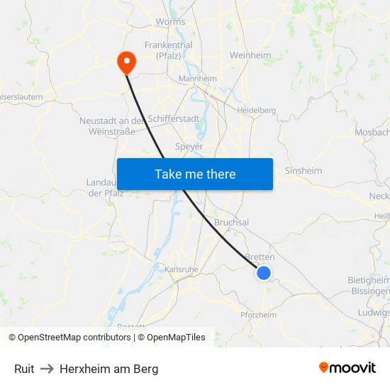 Ruit to Herxheim am Berg map