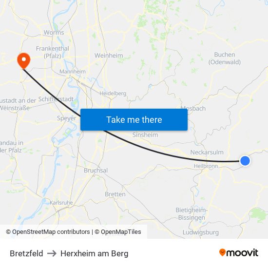 Bretzfeld to Herxheim am Berg map