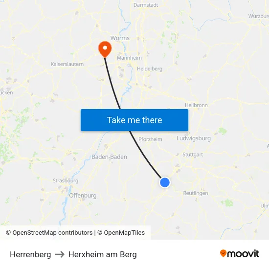 Herrenberg to Herxheim am Berg map
