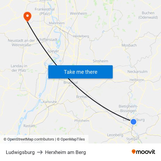 Ludwigsburg to Herxheim am Berg map