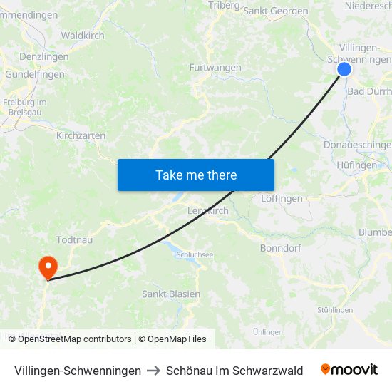 Villingen-Schwenningen to Schönau Im Schwarzwald map