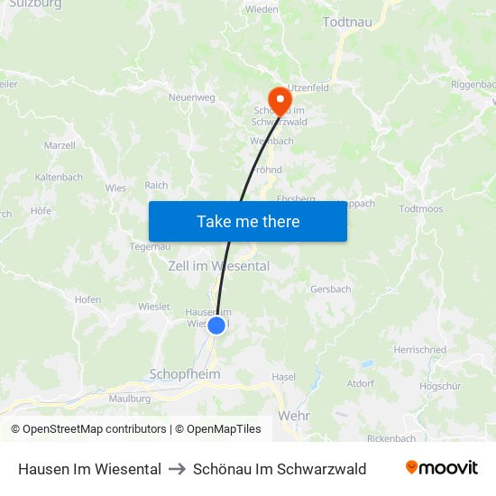 Hausen Im Wiesental to Schönau Im Schwarzwald map