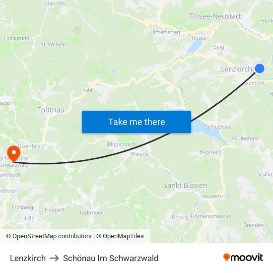 Lenzkirch to Schönau Im Schwarzwald map