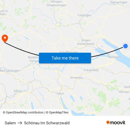 Salem to Schönau Im Schwarzwald map