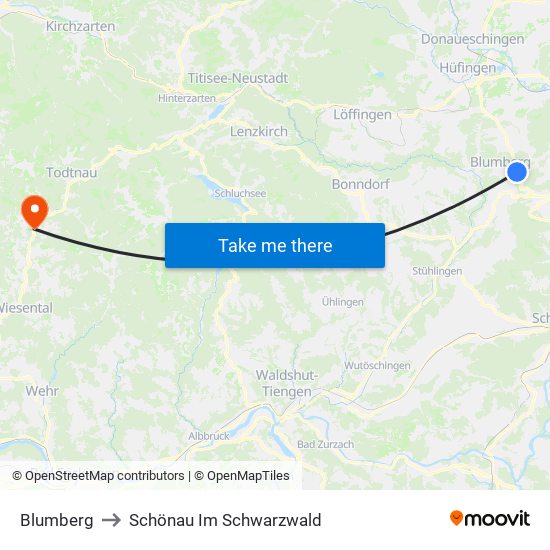 Blumberg to Schönau Im Schwarzwald map