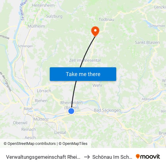 Verwaltungsgemeinschaft Rheinfelden (Baden) to Schönau Im Schwarzwald map