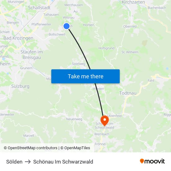 Sölden to Schönau Im Schwarzwald map