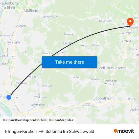 Efringen-Kirchen to Schönau Im Schwarzwald map