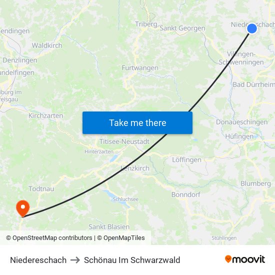 Niedereschach to Schönau Im Schwarzwald map