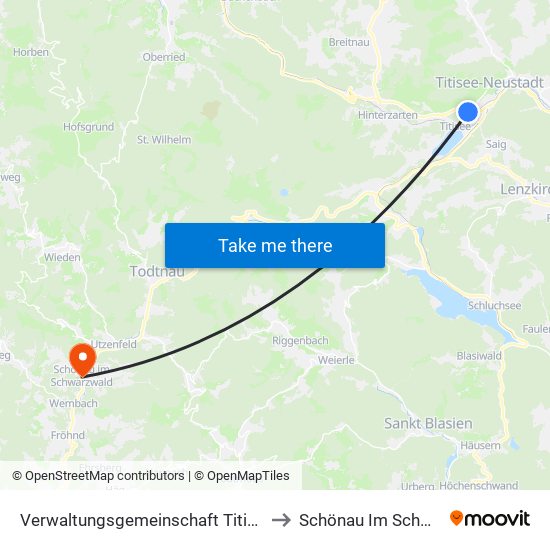 Verwaltungsgemeinschaft Titisee-Neustadt to Schönau Im Schwarzwald map