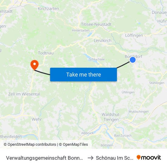 Verwaltungsgemeinschaft Bonndorf Im Schwarzwald to Schönau Im Schwarzwald map