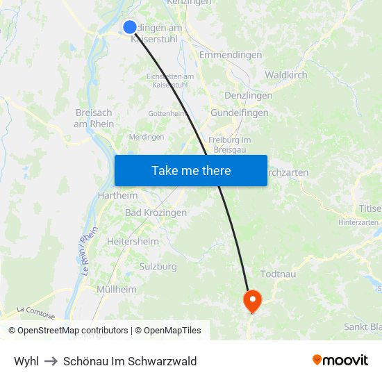 Wyhl to Schönau Im Schwarzwald map