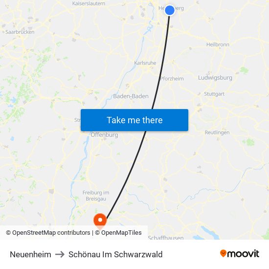 Neuenheim to Schönau Im Schwarzwald map