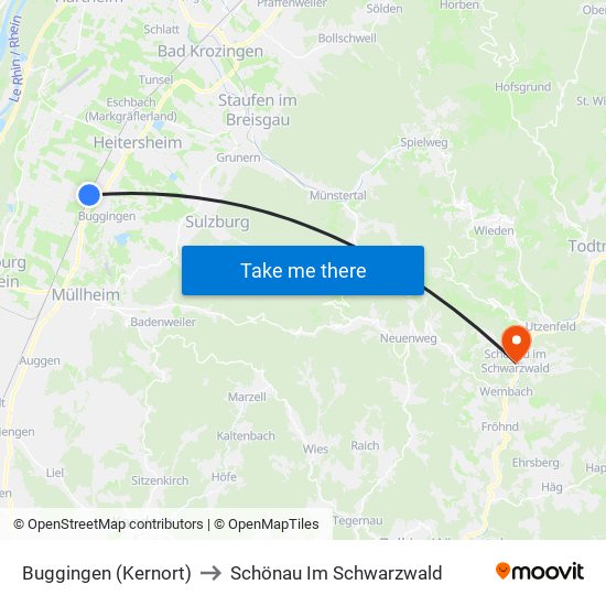 Buggingen (Kernort) to Schönau Im Schwarzwald map