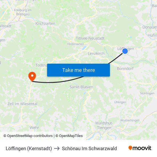 Löffingen (Kernstadt) to Schönau Im Schwarzwald map