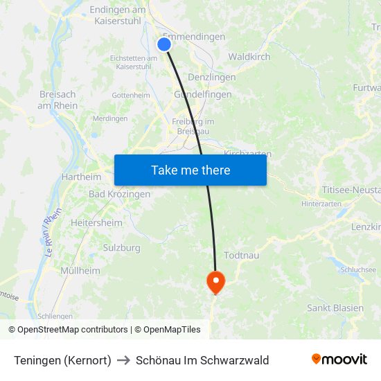 Teningen (Kernort) to Schönau Im Schwarzwald map