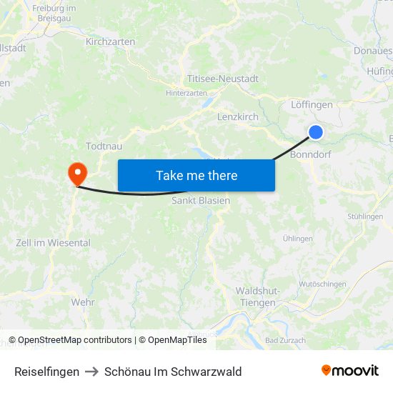 Reiselfingen to Schönau Im Schwarzwald map