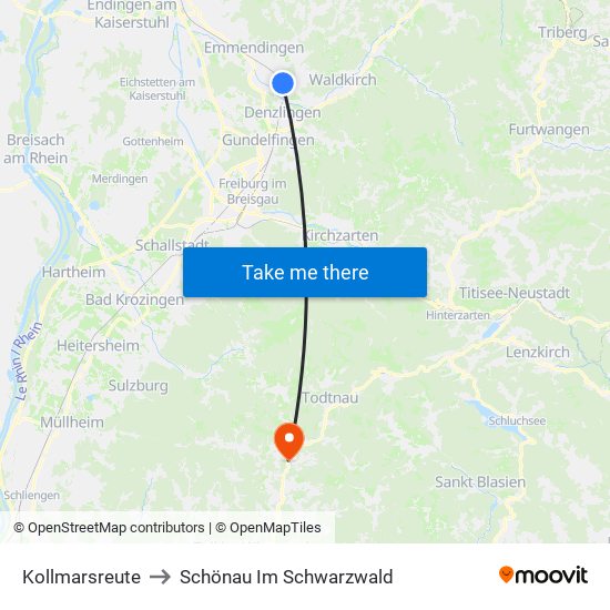 Kollmarsreute to Schönau Im Schwarzwald map