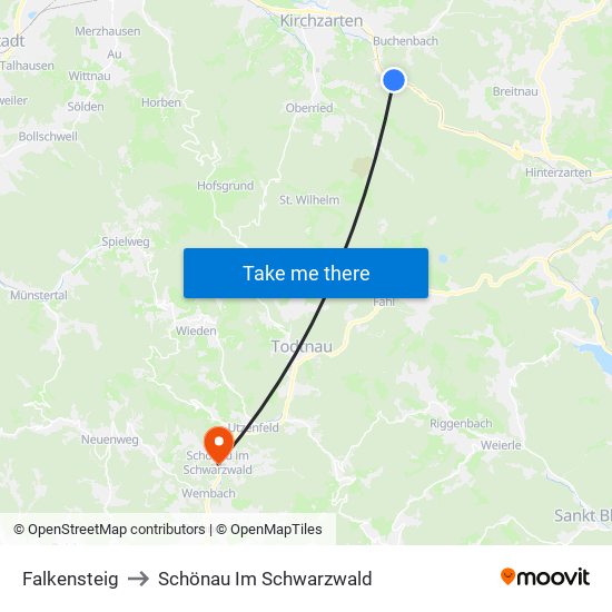 Falkensteig to Schönau Im Schwarzwald map