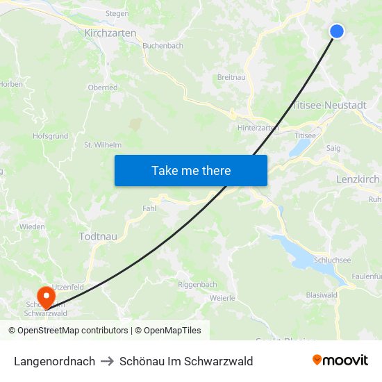 Langenordnach to Schönau Im Schwarzwald map