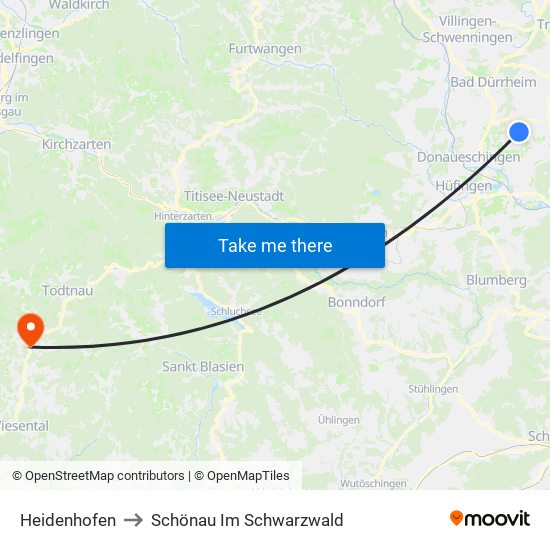 Heidenhofen to Schönau Im Schwarzwald map