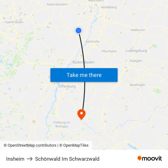 Insheim to Schönwald Im Schwarzwald map