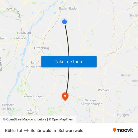 Bühlertal to Schönwald Im Schwarzwald map