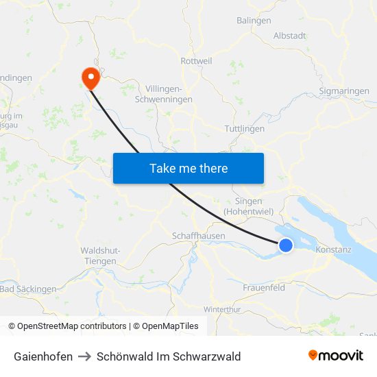 Gaienhofen to Schönwald Im Schwarzwald map