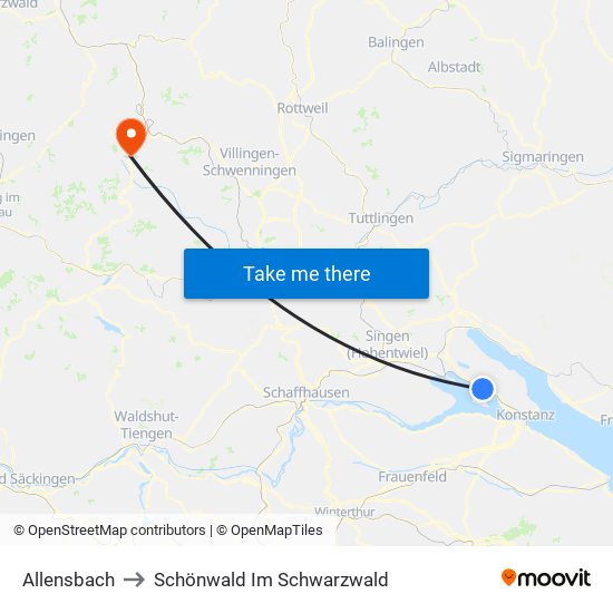 Allensbach to Schönwald Im Schwarzwald map