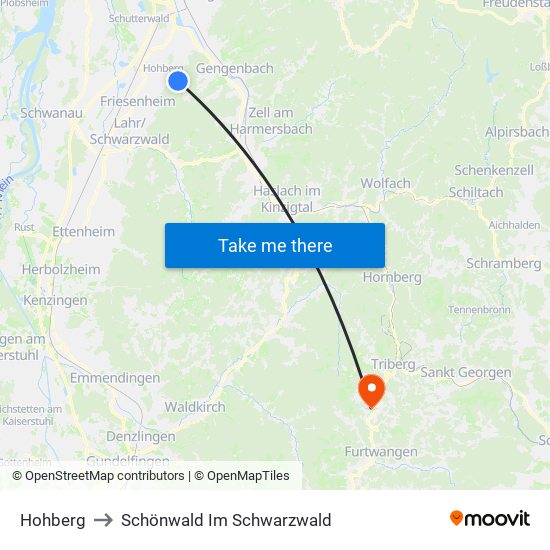 Hohberg to Schönwald Im Schwarzwald map