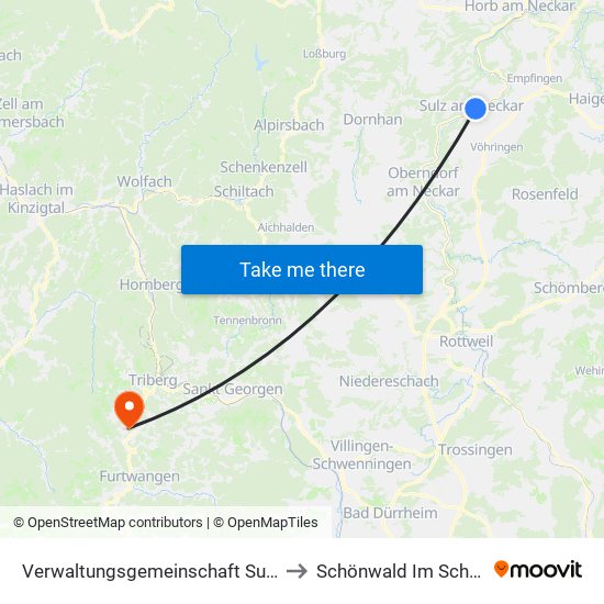 Verwaltungsgemeinschaft Sulz am Neckar to Schönwald Im Schwarzwald map